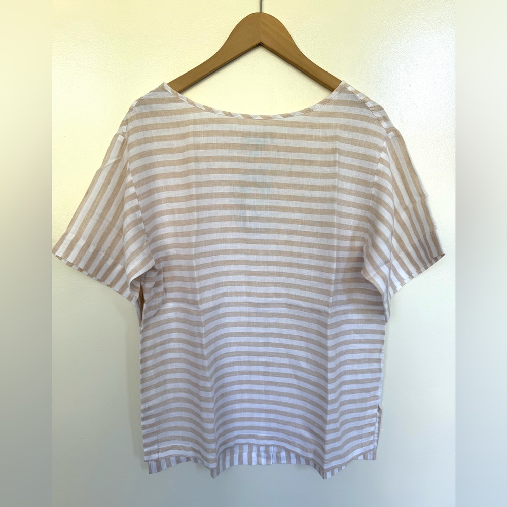 NWT Hinson Wu Flax and White Striped Fiona Linen Blouse Top Sz S